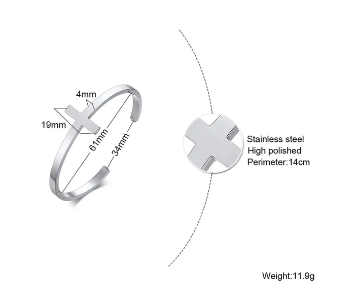 Bracelets Lords Guidance Mens Minimalist Stainless Steel Cuff Bracelet with Cross