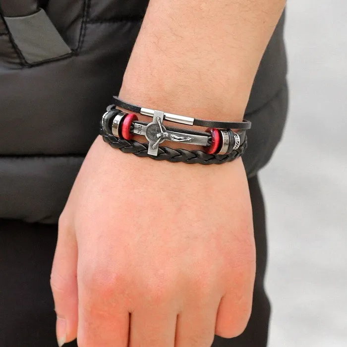 Bracelets Mens Cross Bracelet br Jesus Sacrifice Lords Guidance