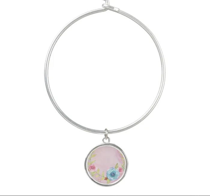 Bracelets ZAZZLE Bangle Bracelet With Round Charm Plated Sterling Silver Floral Poetry Bracelets ZAZZLE Bangle Bracelet With Round Charm Plated Sterling Silver Floral Poetry