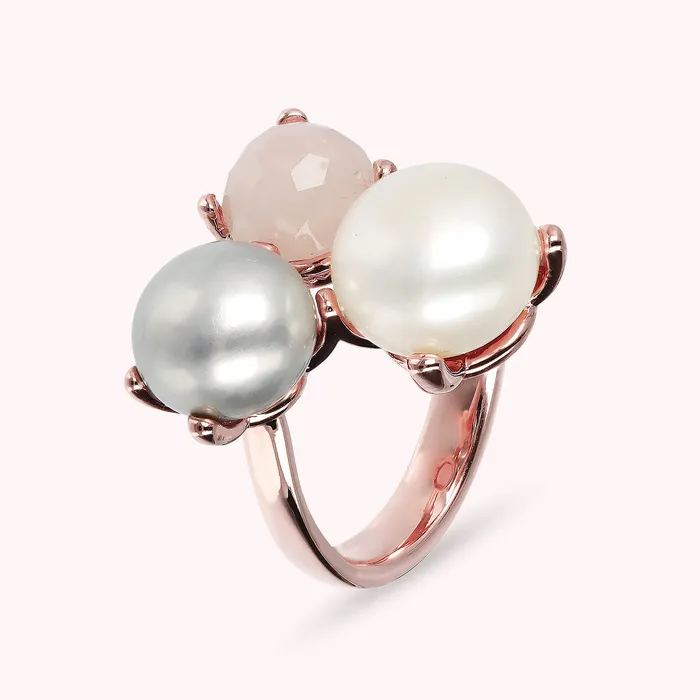 Bronzallure Anello Trilogy con Quarzo Rosa e Perle dAcqua Dolce 910 mm Earrings Bronzallure Anello Trilogy con Quarzo Rosa e Perle dAcqua Dolce 910 mm Earrings
