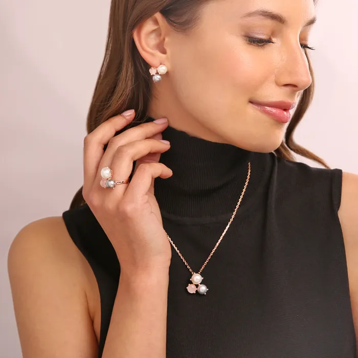 Bronzallure Anello Trilogy con Quarzo Rosa e Perle dAcqua Dolce 910 mm Earrings