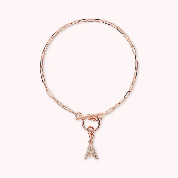 Bronzallure Bracciale Catena Forzatina con Pendente Lettera Pav in Cubic Zirconia Earrings Bronzallure Bracciale Catena Forzatina con Pendente Lettera Pav in Cubic Zirconia Earrings