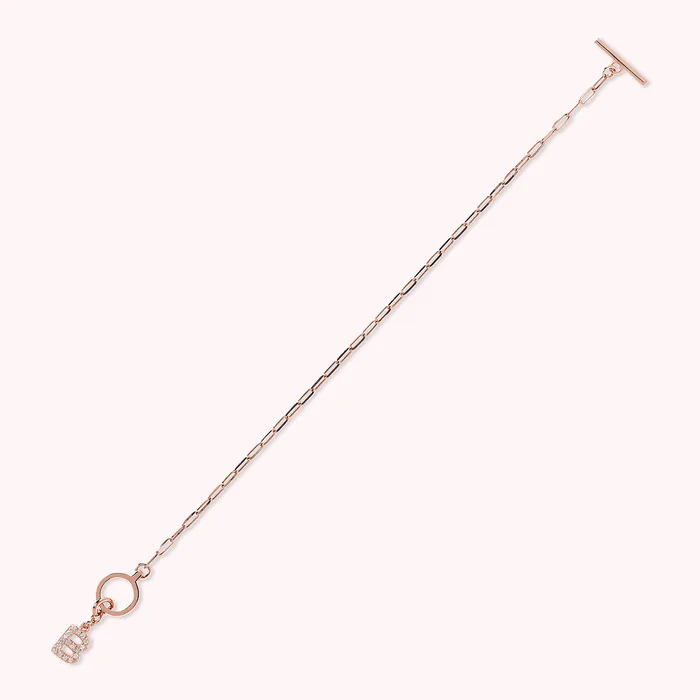 Bronzallure Bracciale Catena Forzatina con Pendente Lettera Pav in Cubic Zirconia Earrings