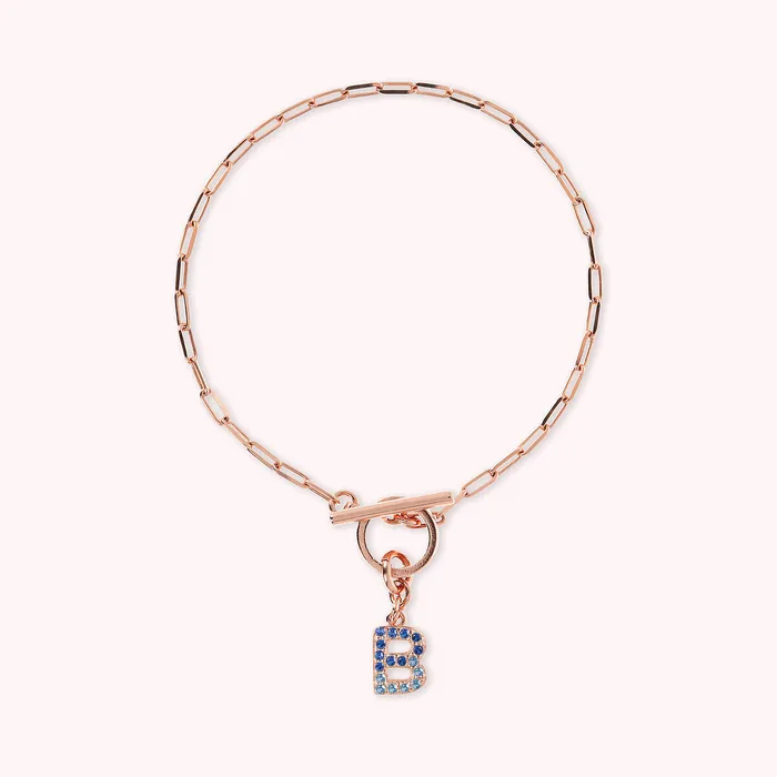 Bronzallure Bracciale Catena Forzatina con Pendente Lettera Pav in Cubic Zirconia Earrings