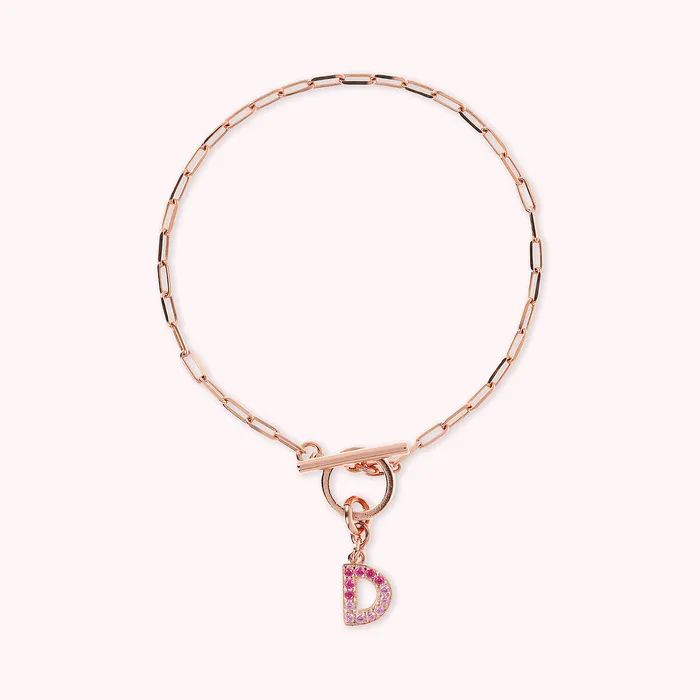 Bronzallure Bracciale Catena Forzatina con Pendente Lettera Pav in Cubic Zirconia Earrings