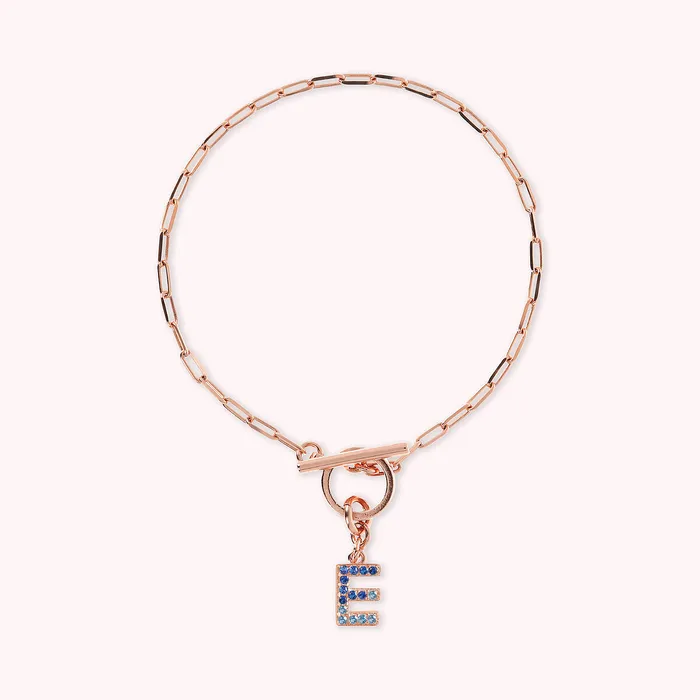 Bronzallure Bracciale Catena Forzatina con Pendente Lettera Pav in Cubic Zirconia Earrings
