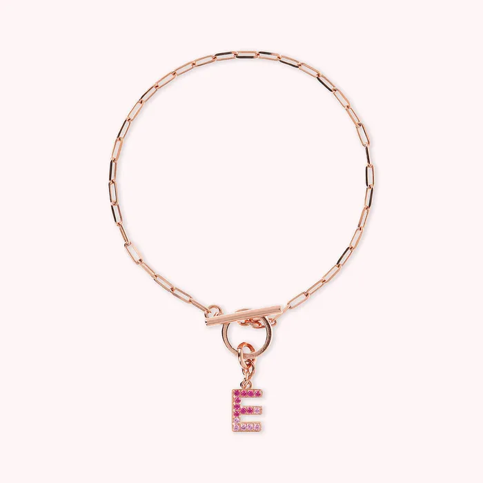Bronzallure Bracciale Catena Forzatina con Pendente Lettera Pav in Cubic Zirconia Earrings