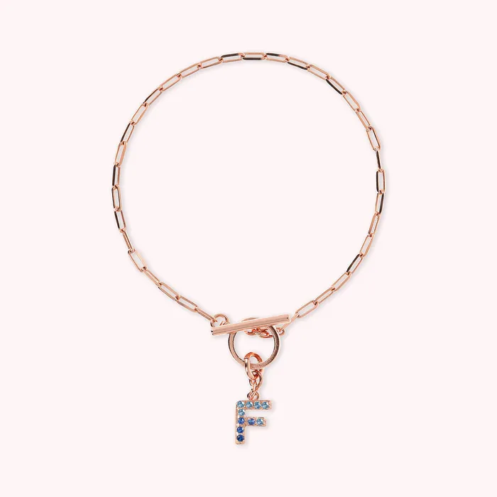 Bronzallure Bracciale Catena Forzatina con Pendente Lettera Pav in Cubic Zirconia Earrings