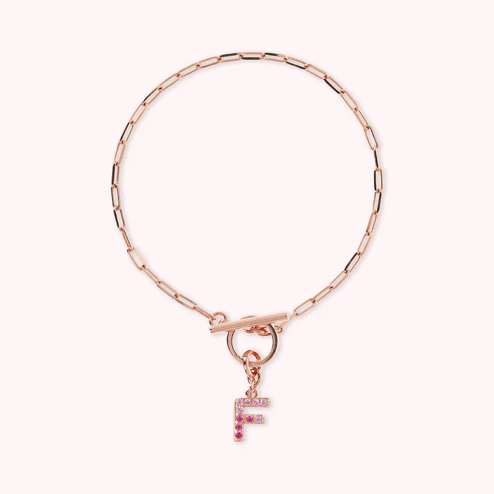 Bronzallure Bracciale Catena Forzatina con Pendente Lettera Pav in Cubic Zirconia Earrings