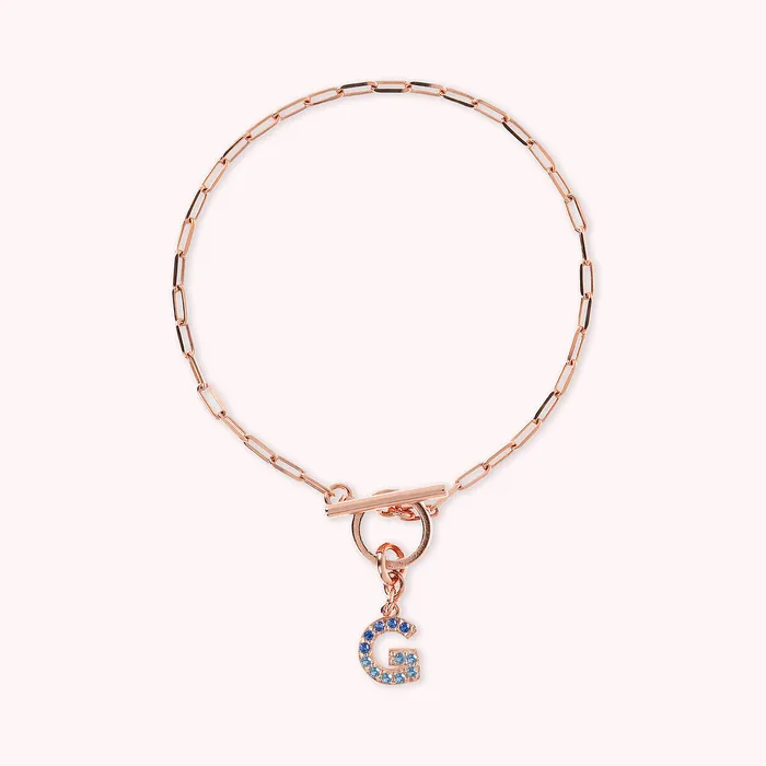 Bronzallure Bracciale Catena Forzatina con Pendente Lettera Pav in Cubic Zirconia Earrings