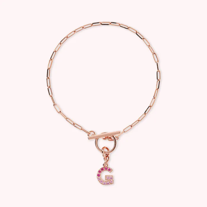 Bronzallure Bracciale Catena Forzatina con Pendente Lettera Pav in Cubic Zirconia Earrings