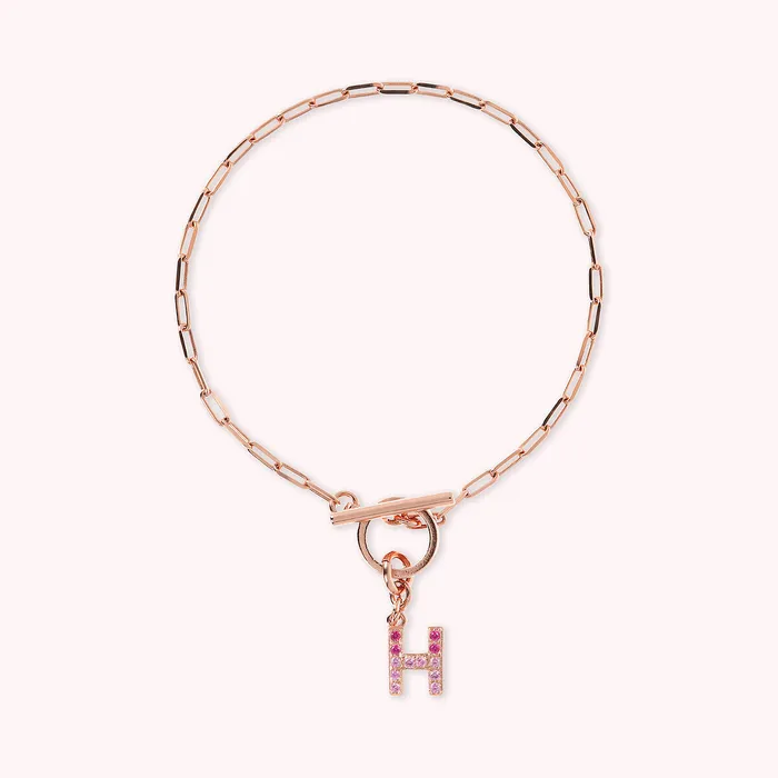 Bronzallure Bracciale Catena Forzatina con Pendente Lettera Pav in Cubic Zirconia Earrings