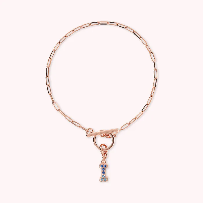 Bronzallure Bracciale Catena Forzatina con Pendente Lettera Pav in Cubic Zirconia Earrings