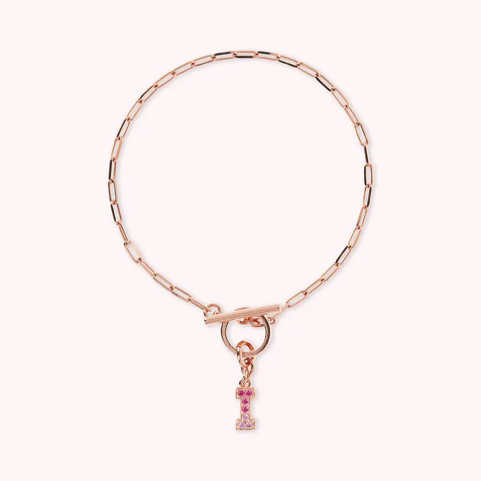 Bronzallure Bracciale Catena Forzatina con Pendente Lettera Pav in Cubic Zirconia Earrings