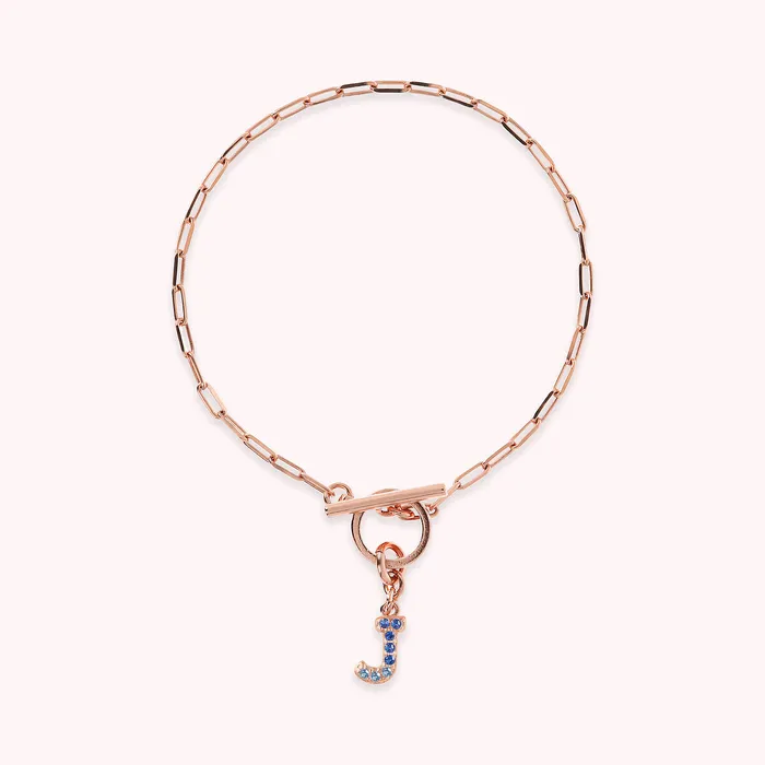 Bronzallure Bracciale Catena Forzatina con Pendente Lettera Pav in Cubic Zirconia Earrings