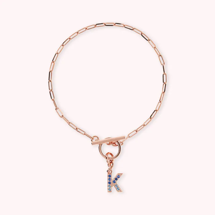 Bronzallure Bracciale Catena Forzatina con Pendente Lettera Pav in Cubic Zirconia Earrings