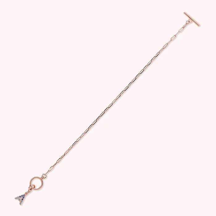 Bronzallure Bracciale Catena Forzatina con Pendente Lettera Pav in Cubic Zirconia Earrings