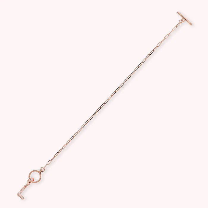 Bronzallure Bracciale Catena Forzatina con Pendente Lettera Pav in Cubic Zirconia Earrings