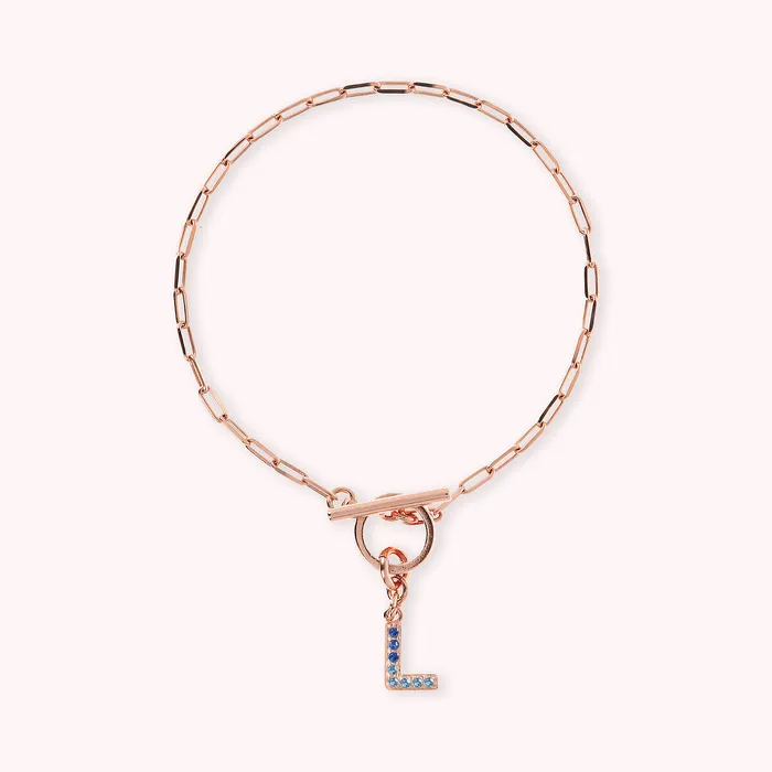 Bronzallure Bracciale Catena Forzatina con Pendente Lettera Pav in Cubic Zirconia Earrings