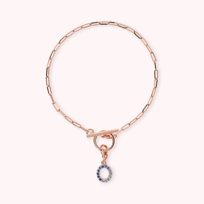 Bronzallure Bracciale Catena Forzatina con Pendente Lettera Pav in Cubic Zirconia Earrings