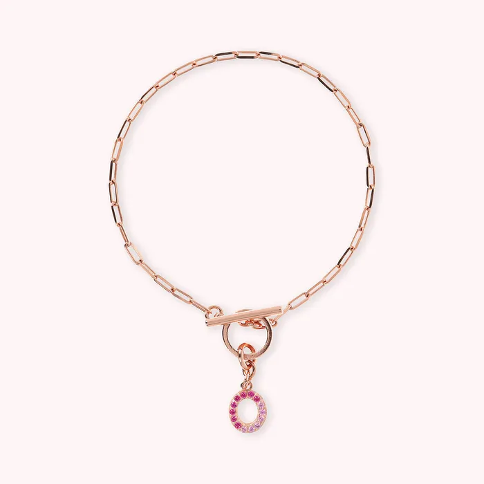 Bronzallure Bracciale Catena Forzatina con Pendente Lettera Pav in Cubic Zirconia Earrings