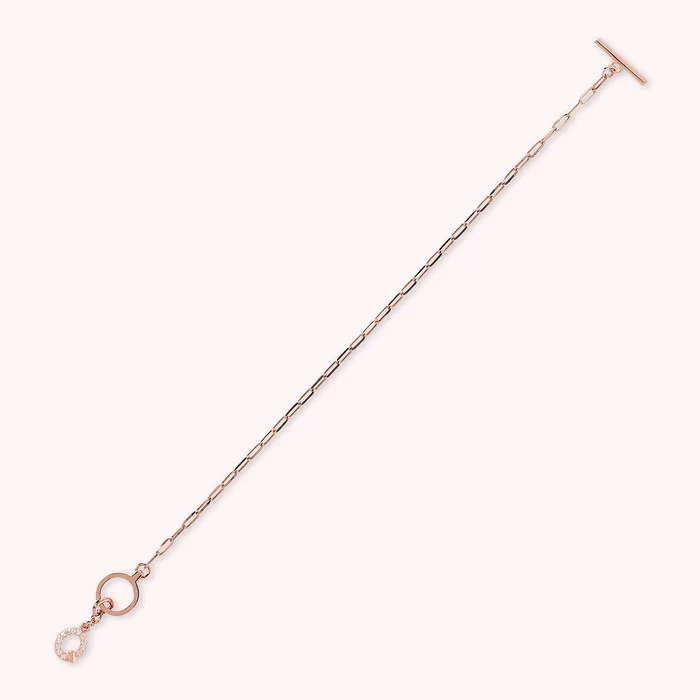 Bronzallure Bracciale Catena Forzatina con Pendente Lettera Pav in Cubic Zirconia Earrings