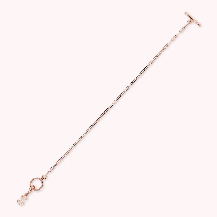 Bronzallure Bracciale Catena Forzatina con Pendente Lettera Pav in Cubic Zirconia Earrings