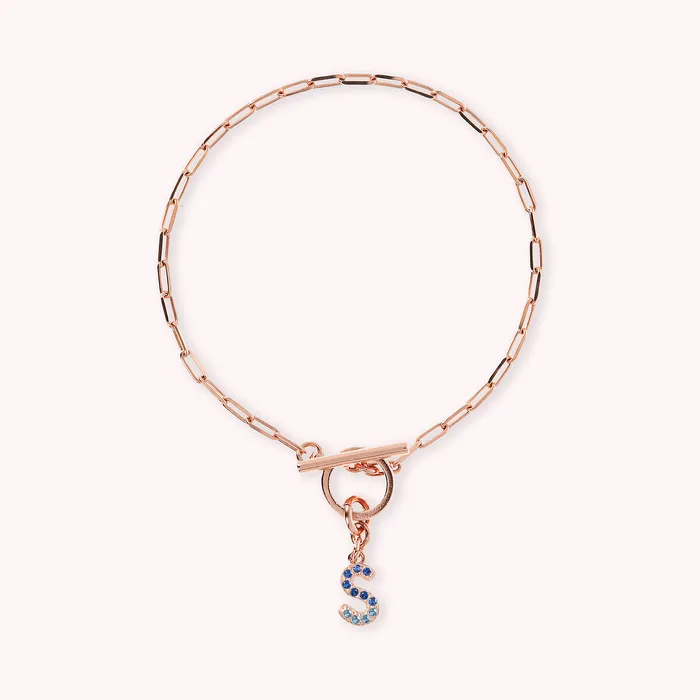 Bronzallure Bracciale Catena Forzatina con Pendente Lettera Pav in Cubic Zirconia Earrings