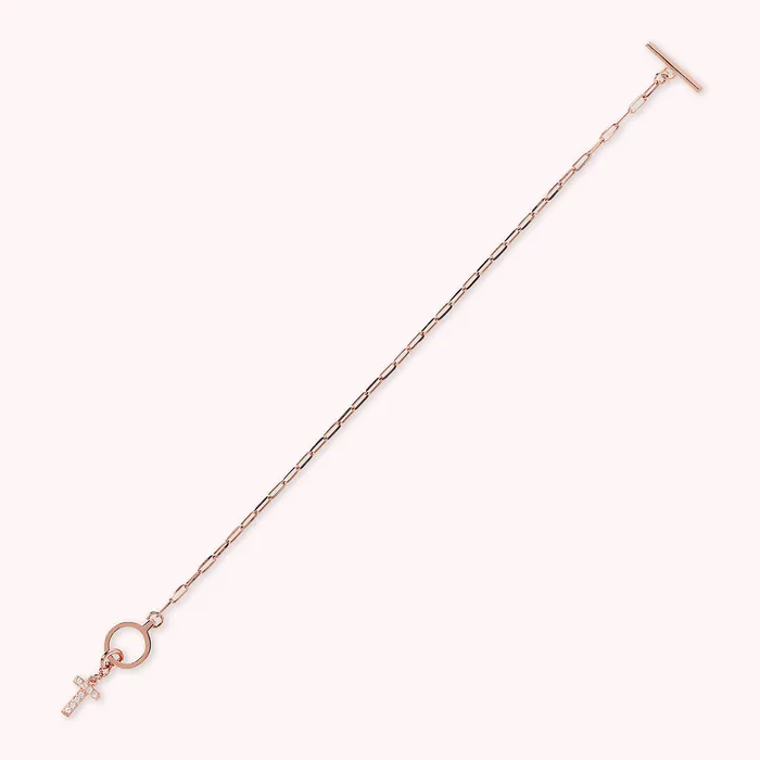Bronzallure Bracciale Catena Forzatina con Pendente Lettera Pav in Cubic Zirconia Earrings