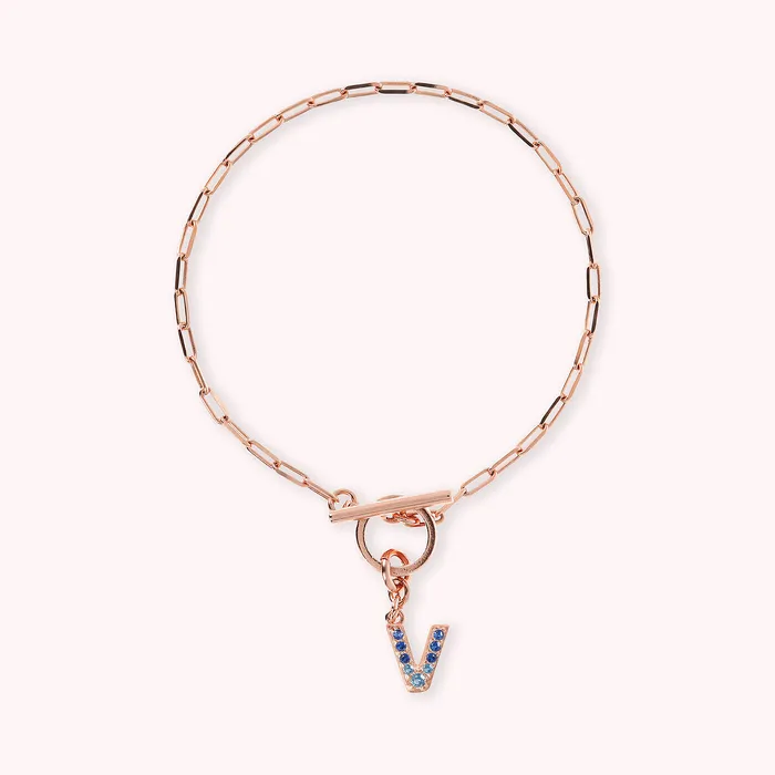 Bronzallure Bracciale Catena Forzatina con Pendente Lettera Pav in Cubic Zirconia Earrings