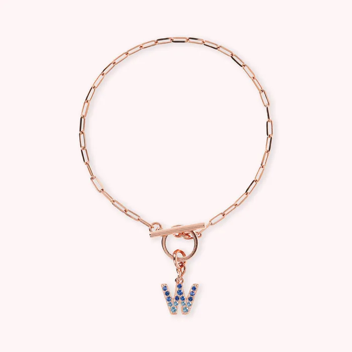 Bronzallure Bracciale Catena Forzatina con Pendente Lettera Pav in Cubic Zirconia Earrings