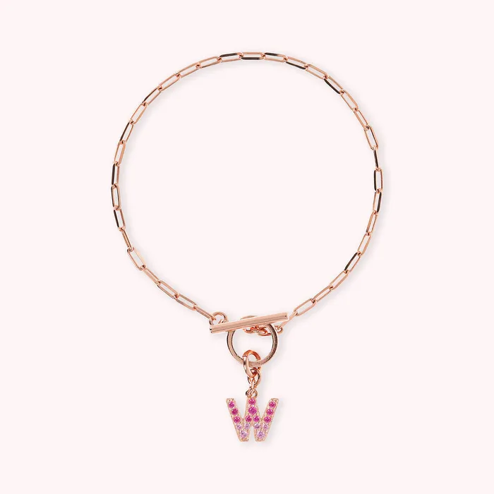 Bronzallure Bracciale Catena Forzatina con Pendente Lettera Pav in Cubic Zirconia Earrings