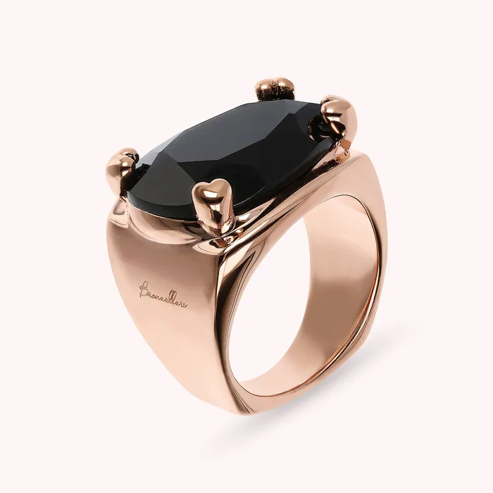 Bronzallure Earrings Anello Chevalier con Pietra Naturale Ovale Sfaccettata