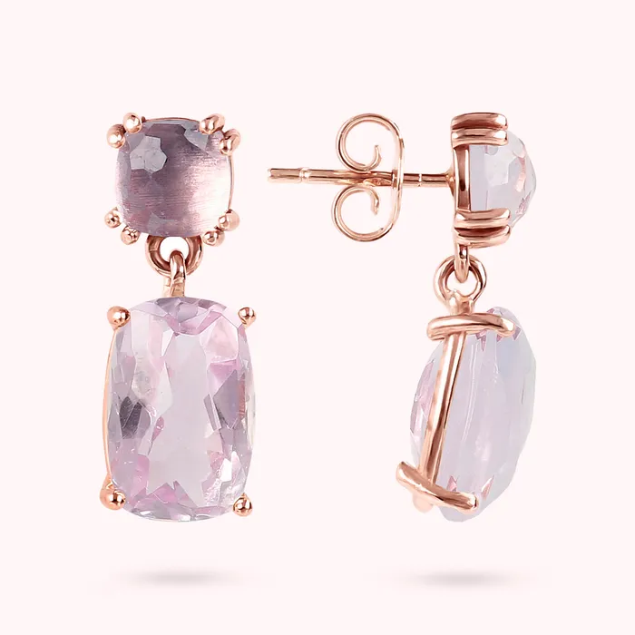 Bronzallure Earrings Orecchini Pendenti in Oro Rosa 375 con Pietra Naturale Taglio Saponetta