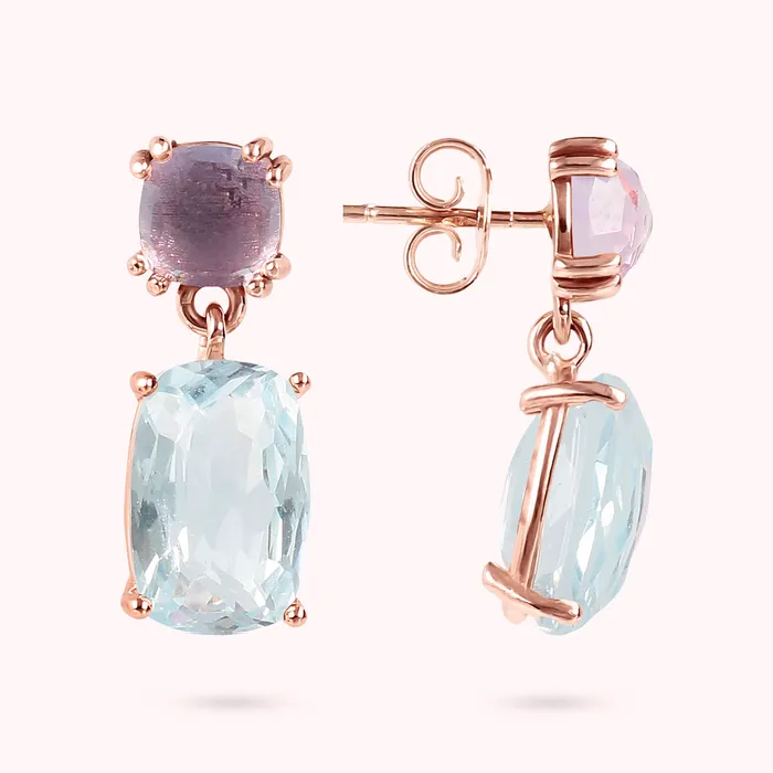 Bronzallure Earrings Orecchini Pendenti in Oro Rosa 375 con Pietra Naturale Taglio Saponetta