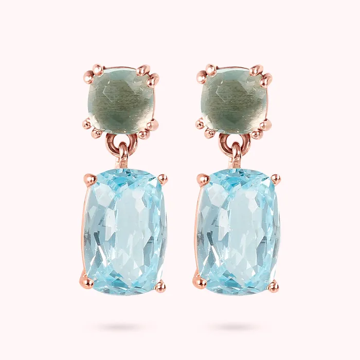 Bronzallure Earrings Orecchini Pendenti in Oro Rosa 375 con Pietra Naturale Taglio Saponetta