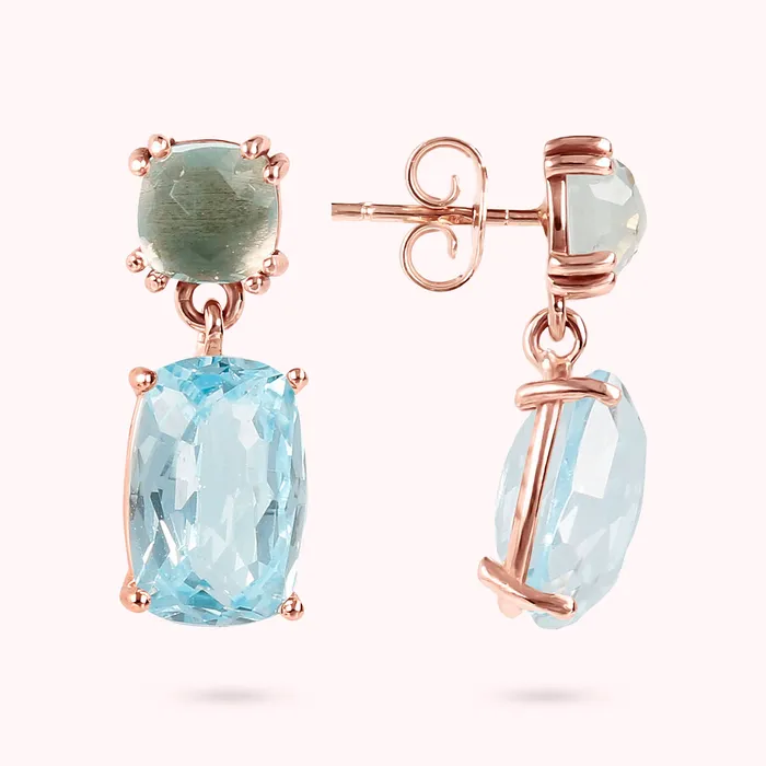 Bronzallure Earrings Orecchini Pendenti in Oro Rosa 375 con Pietra Naturale Taglio Saponetta
