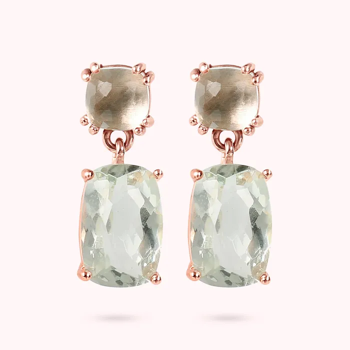 Bronzallure Earrings Orecchini Pendenti in Oro Rosa 375 con Pietra Naturale Taglio Saponetta