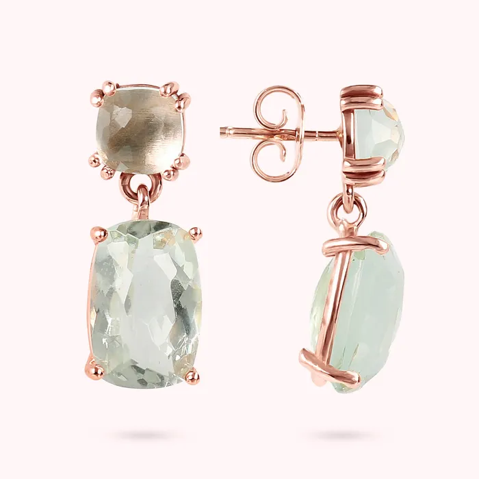 Bronzallure Earrings Orecchini Pendenti in Oro Rosa 375 con Pietra Naturale Taglio Saponetta