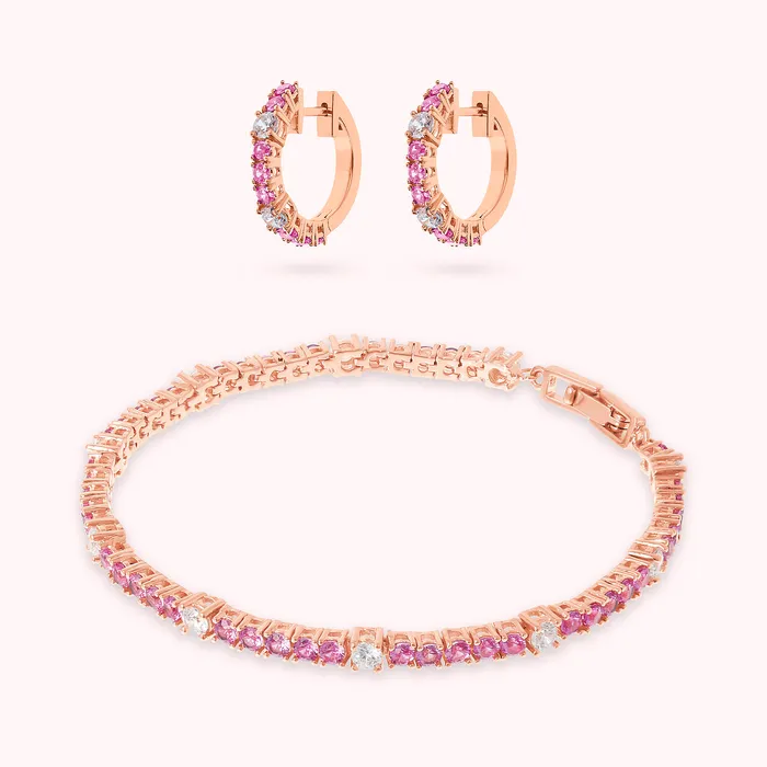 Bronzallure Earrings Set Bicolore Orecchini a Cerchio e Bracciale Tennis con Cubic Zirconia Rosa e Bianche Bronzallure Earrings Set Bicolore Orecchini a Cerchio e Bracciale Tennis con Cubic Zirconia Rosa e Bianche
