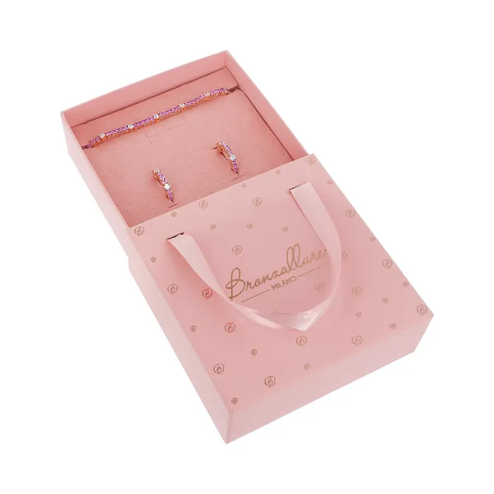 Bronzallure Earrings Set Bicolore Orecchini a Cerchio e Bracciale Tennis con Cubic Zirconia Rosa e Bianche