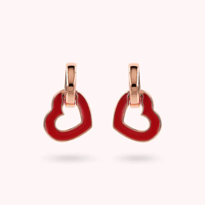 Bronzallure Orecchini Pendenti con Doppio Elemento Smaltato Cuore e Maglia Ovale Earrings Bronzallure Orecchini Pendenti con Doppio Elemento Smaltato Cuore e Maglia Ovale Earrings