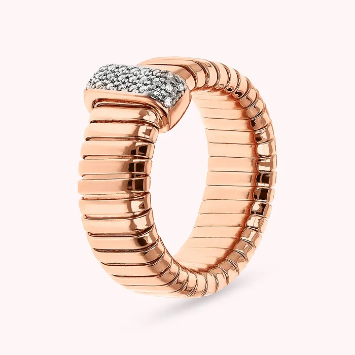 Bronzallure Rings Anello a Fascia Tubogas con Pav di Cubic Zirconia