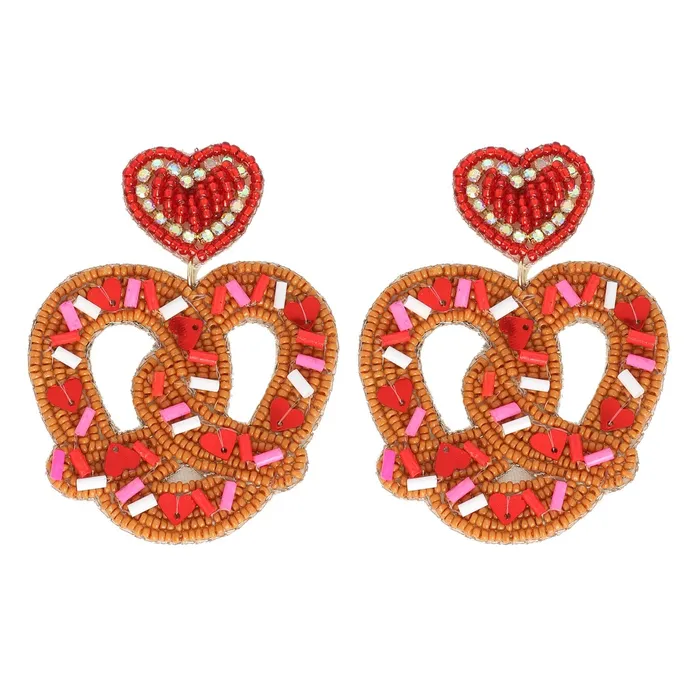 BROWN SPRINKLE COVERED PRETZEL BEADED VALENTINE EARRINGS Something Special LA Earrings BROWN SPRINKLE COVERED PRETZEL BEADED VALENTINE EARRINGS Something Special LA Earrings