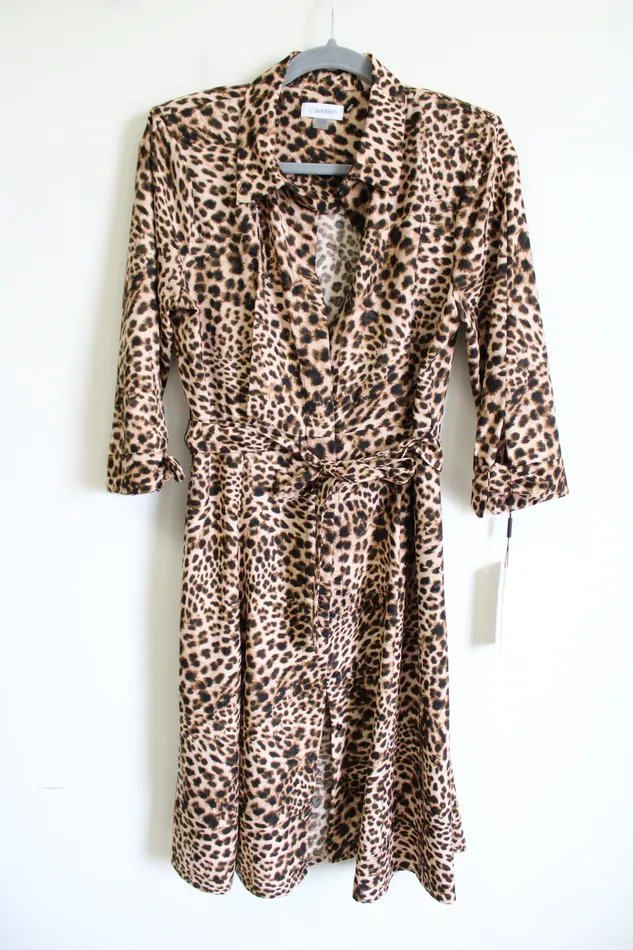 Calvin Klein Earrings NEW Calvin Klein Leopard Collared Button Down Dress 8