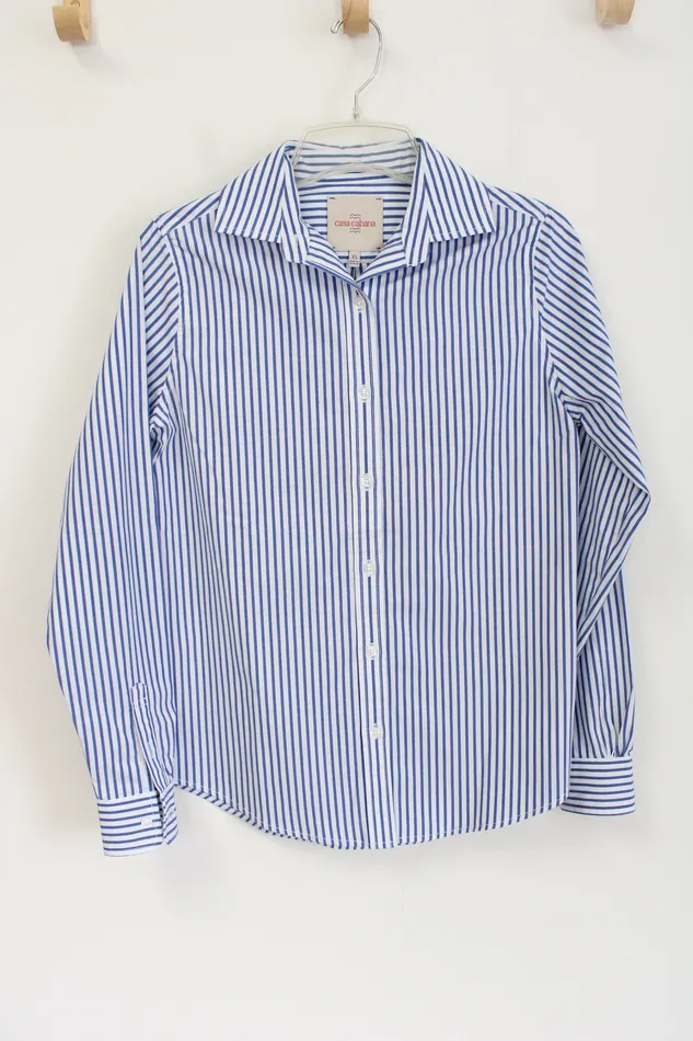 Casa Cabana Casa Cabana Blue White Striped Button Down Shirt XS Rings