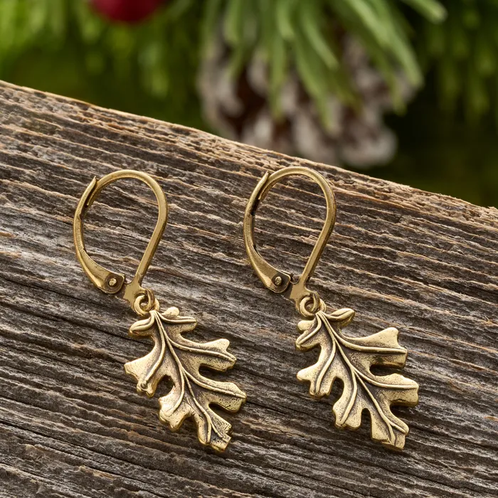 Chadds Ford Jewelry Earrings Gold Leverback Vintage Oak Leaf Earrings