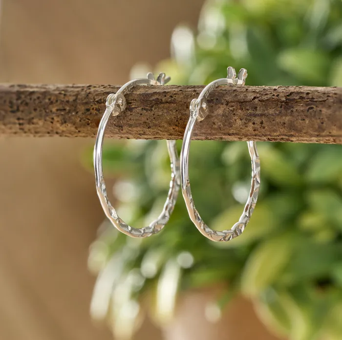 Chadds Ford Jewelry Earrings Sterling Silver Hammered Hoop Earrings