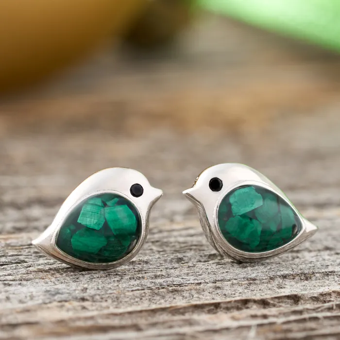 Chadds Ford Jewelry Sterling Silver Malachite Birdie Studs Rings