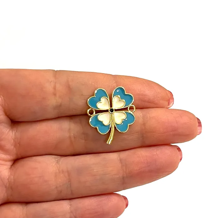 Charm Necklaces Peppy Beads 24Kt Gold Plated Enamelled Clover Connector Charm